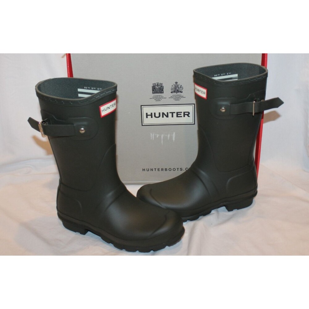 Hunter Original Short Rain Boots Dark Olive Rubber Women Size 5 NEW IN BOX!